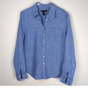 Mens Blue Linen Button down Shirt S Coastal Cool Summer Resort Minimalist Beach